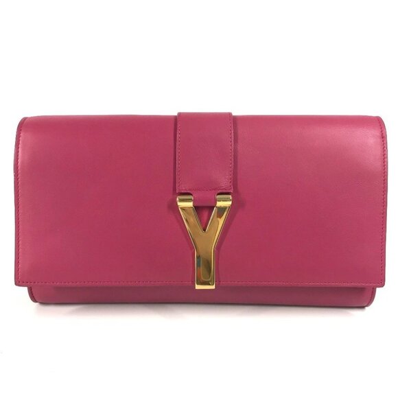 Saint Laurent 311213  Y line Logo flap bag pouch Clutch bag Leather pink/Gold - Picture 1 of 15